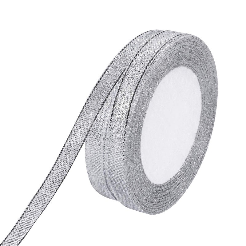 Molshine 50yard(2rolls) Silver Organza Ribbons Shimmer Sheer Thin Glitter Ribbon for DIY,Crafts,Gift Wrapping,Christmas Decorative Width: 10mm(3/8inch) - Image 1